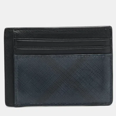 Pre-owned Burberry Blue/black Check Coated Canvas And Leather Card Holder