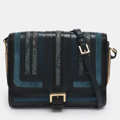 Pre-owned Burberry Blue/black Leather And Python Crossbody Bag