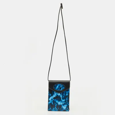 Pre-owned Burberry Blue/black Water Camo Print Leather Pocket Phone Pouch Crossbody Bag