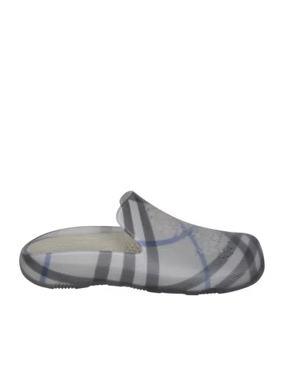 BURBERRY BLUE/GREY CHECK CLOG SHOES