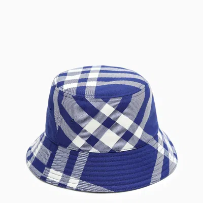 Burberry Blue\/white Check Pattern Bucket Hat