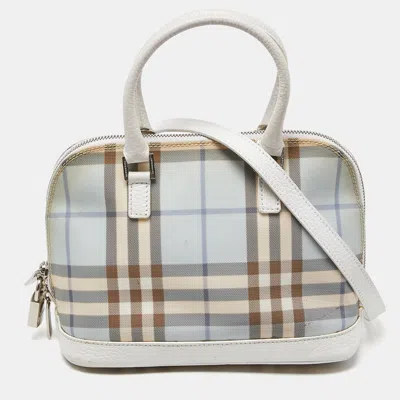 Pre-owned Burberry Blue/white House Check Pvc And Leather Dome Satchel