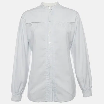 Pre-owned Burberry Blue/white Striped Cotton Puff Sleeves Blouse S