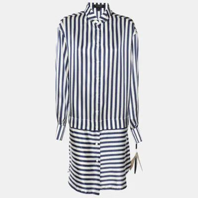 Pre-owned Burberry Blue/white Striped Silk Blend Top L