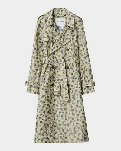 Burberry Blur Flower Double-breasted Long Trench Coat In Nude