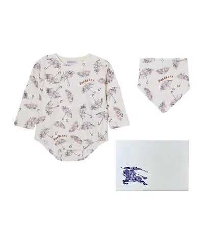 Burberry Body And Bib With Check Pattern Set In White