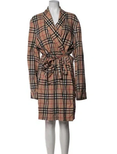 Pre-owned Burberry Body Plaid Print Robe In Brown