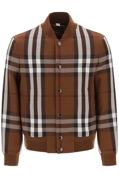 Burberry Bomber Jacket With  Check Motif In Gold