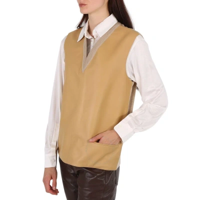 Burberry Bonded Soft Fawn Lambskin And Wool Oversized Vest