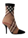 Burberry Leather-trimmed Checked Knitted Ankle Boots In Birch Brown Ip Chk