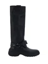 Burberry Elegant Black Leather Stomp Boots For Women In Black