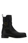 Burberry Round Toe Leather Ankle Boots With Pull Tab In Black