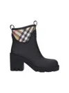 Burberry Marsh Stamp Checked Nylon-trimmed Rubber Ankle Boots In Black