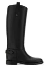 Burberry Women Black Boots With Side Logo Plaque In Leather Woman In Black