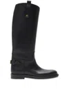 Burberry Women Black Boots With Side Logo Plaque In Leather Woman In Black