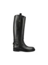 Burberry Women Black Boots With Side Logo Plaque In Leather Woman In Black