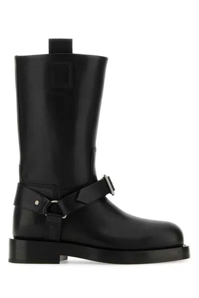 Burberry Saddle High Leather Boot In Black