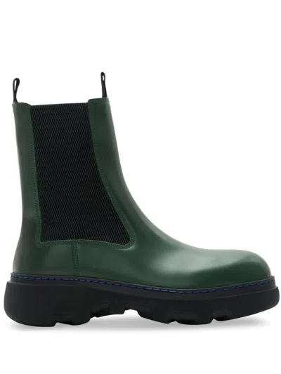 Burberry Round-toe Leather Boots In Green