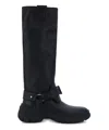 Burberry Leather Buckled Tall Boots In Black