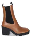 Burberry Leather Boots With High Block Heel In Brown