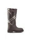 Burberry Rubber Marsh Stamp Check Rain Boots In Brown