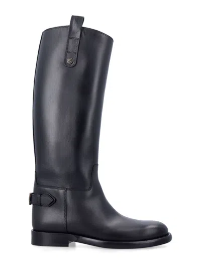 Burberry Boots With Side Logo Plaque In Leather Woman In Black