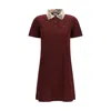 Burberry Dress Checked Collar Short Sleeves Design In Burgundy