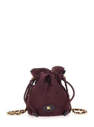 BURBERRY BORDEAUX HANDBAG WITH CHAIN SHOULDER STRAP AND EKD PATCH ON THE FRONT IN FABRIC WOMAN