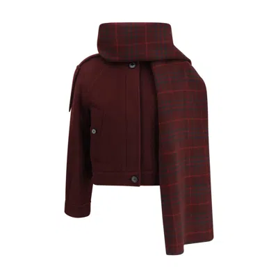 Burberry Detachable Scarf Wool Jacket In Red