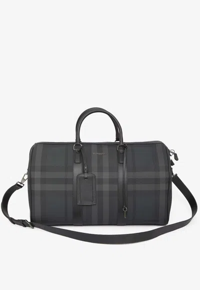 Burberry Boston Checked Duffle Bag In Gray