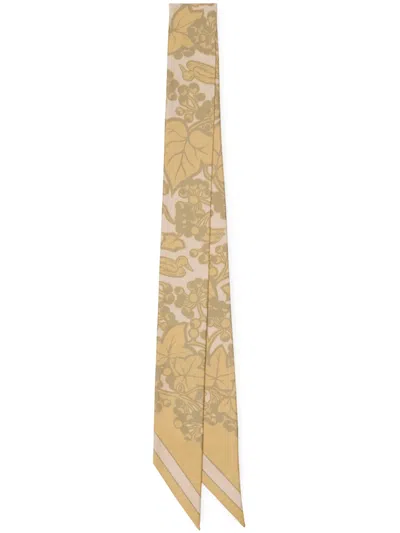 Burberry Botanical-print Silk Scarf In Neutrals