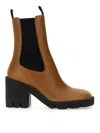 Burberry Leather Boots With High Block Heel In Marrón Claro