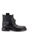 Burberry Cobble Leather Boots With Strap In Black