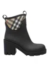Burberry Marsh Stamp Checked Nylon-trimmed Rubber Ankle Boots In Black