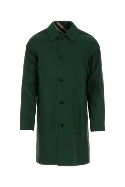 BURBERRY BURBERRY BOTTLE GREEN GABARDINE REVERSIBLE OVERCOAT