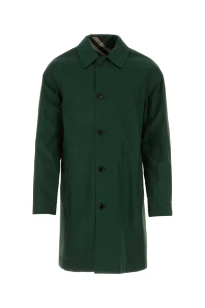 BURBERRY BOTTLE GREEN GABARDINE REVERSIBLE OVERCOAT
