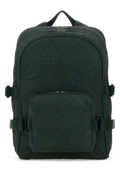 BURBERRY BOTTLE GREEN NYLON BLEND CHECK BACKPACK
