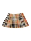 Burberry Pleated Cotton Skirt With Check Pattern With Elastic Waist And Side Zip Closure In Beige