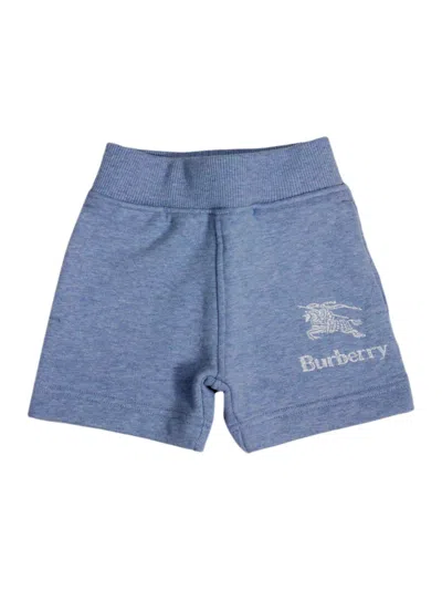 Burberry Babies' Cotton Fleece Bermuda Shorts With Elasticated Waist And Welt Pockets With Logo On The Front In Light Blue