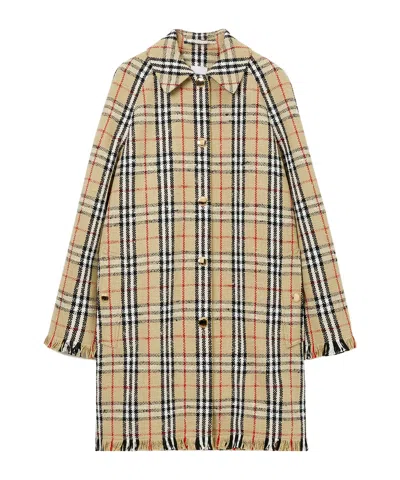 Burberry Bouclé Checkered Buttoned Raincoat In Nude