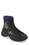 Burberry Black Rubber Boulder Boots In Black Ip Check