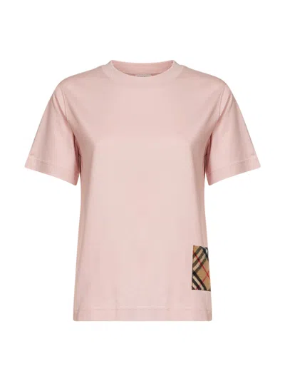 Burberry Bouquet Pink Cotton T-shirt With Check Patch