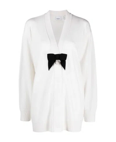 Burberry Bow-detail Wool Cardigan In White