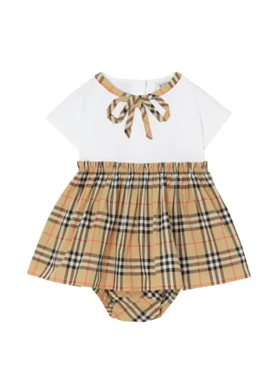 Burberry Babies' Bow-detail Cotton Dress In Multi
