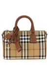 Burberry Checkered Canvas Medium Handbag With Leather Trim In Multicolor