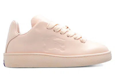 Pre-owned Burberry Box Leather Sneakers Equestrian Knight Motif (women's)in Nude/neutrals