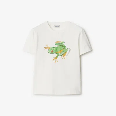 Burberry Boxy Crystal Frog Cotton T-shirt In Salt