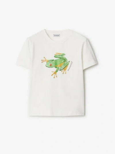 Burberry Boxy Crystal Frog Cotton T-shirt In White