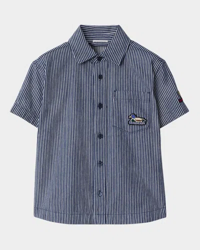 Burberry Kids' Boy's Alan Striped Denim Short-sleeve Shirt In Black