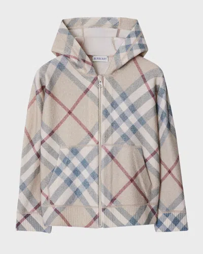 Burberry Kids' Boy's Ashmore Check-print Woven Hoodie In Neutral